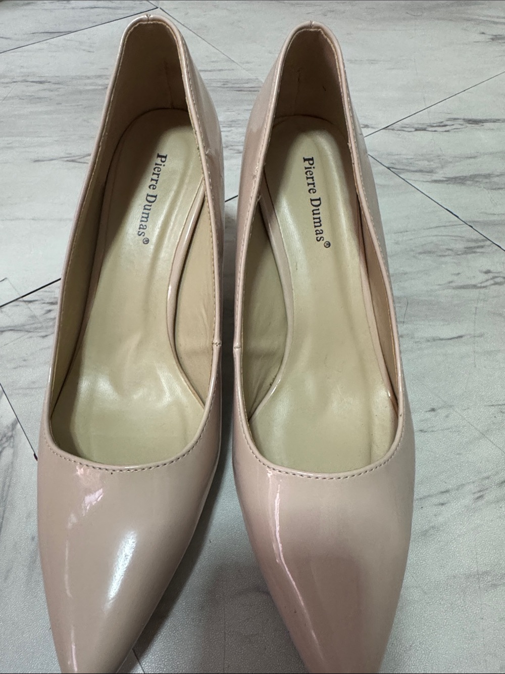 Pierre Dumas Blush Pink Patent Pointed-Toe Pumps